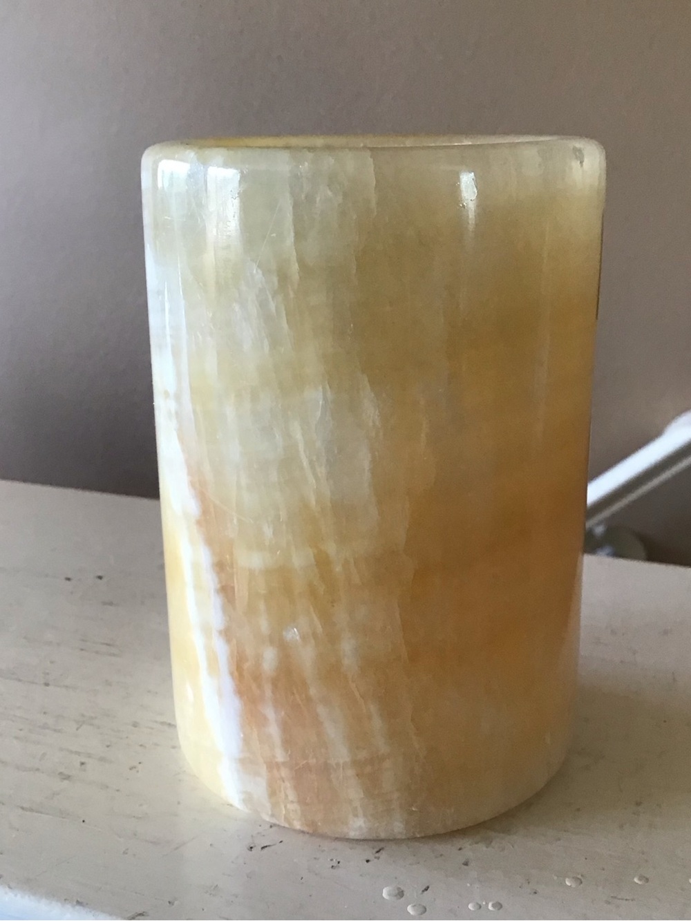 Vintage Marble Cream Colored Stone Pillar Candleholder - Picture 3 of 3
